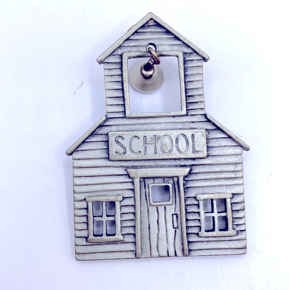 VTG JJ Jonette Jewelry Schoolhouse Brooch with Dangle Bell | Teacher Gift